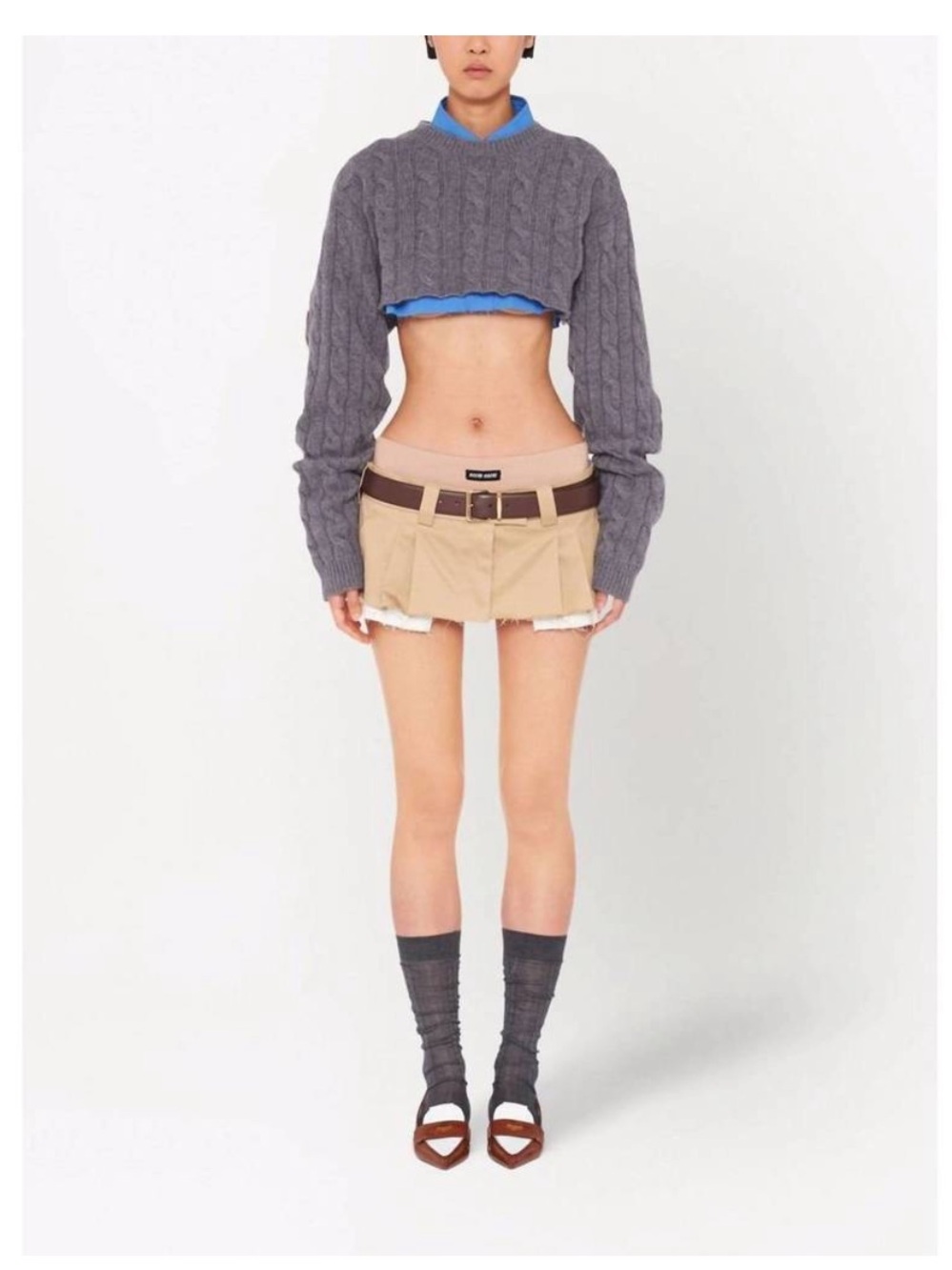 Miu Miu Gray Cable-Knit Cropped Sweater size IT 44 2023 collection